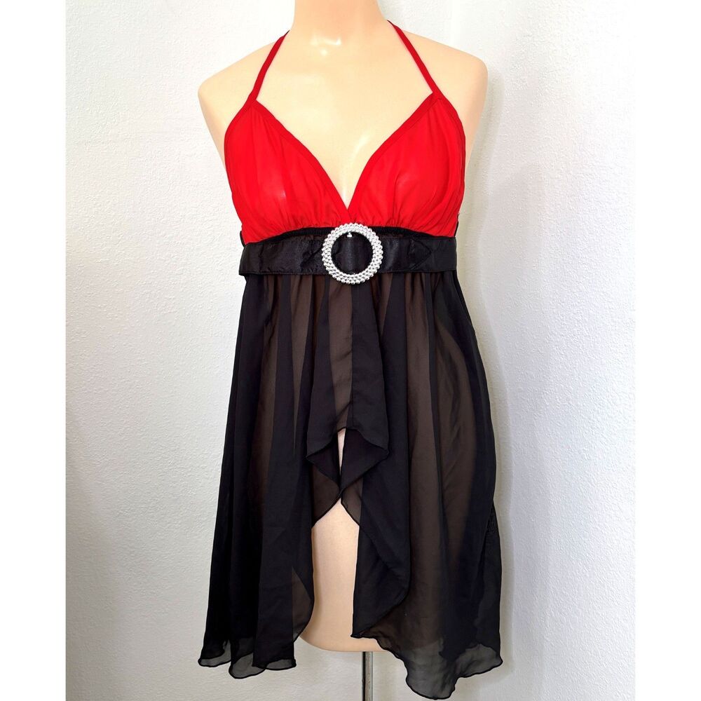 Womens Chiffon Babydoll Nightgown Large Lingerie Asymmetrical Black Intimates